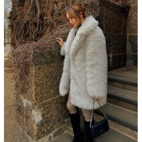 ZARA NEW WOMAN FAUX FUR COAT Fluffy Mid-length ECRU OFF-White XS M 6318/242 - Picture 10 of 17